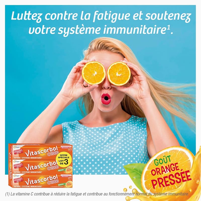 VITASCORBOL - Vitamin C 1000 mg dietary supplement - Fatigue and immune system - 20 day program - 20 effervescent tablets - P