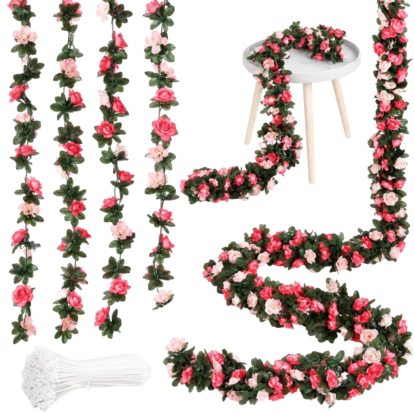 4pcs Artificial Flower Garlands Set, Silk Spring Floral Hanging Garland