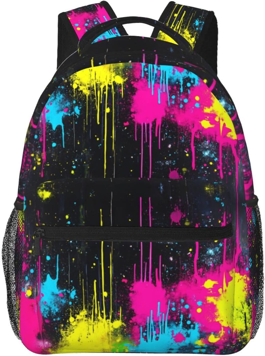 Paint Splatter Dark Colorful Backpack Polyester Multipurpose Anti-Theft Shoulder Bag Big Capacity Gym Outdoor Hiking Backpack With Padded Straps