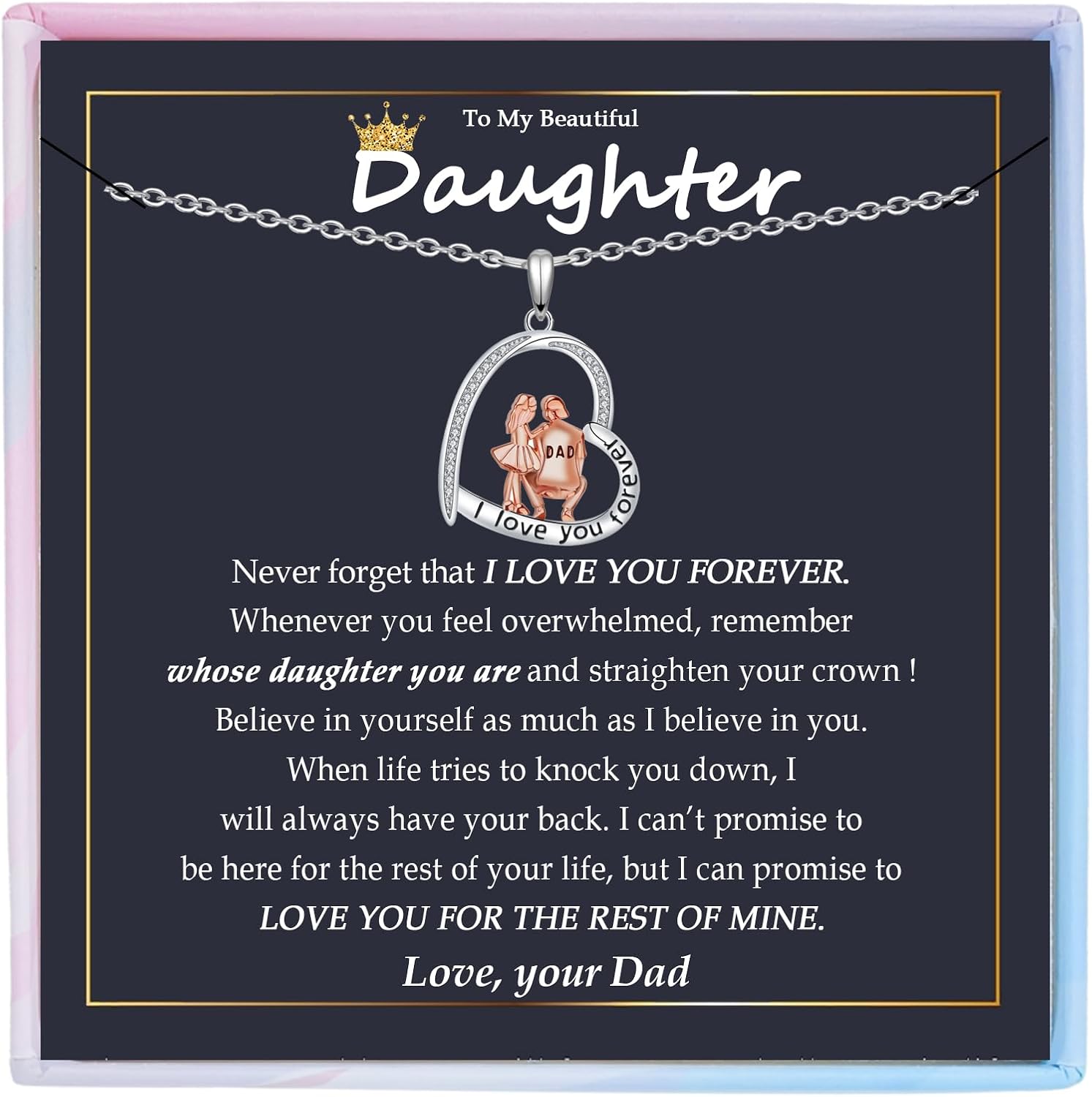 Daughter Gifts from Dad, I Love You Forever Daughter Necklace Gift from Dad Father to daughter Birthday Graduation Back to School Gifts for Christmas Valentines - Image 8
