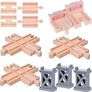 12 pcs Wooden Train Track Set, Male-Male Female-Female Bump Tracks, Bridge Pier Track(Random Colour),Cross Tracks and Stop Track Compatible with All Major Brands (Mix)