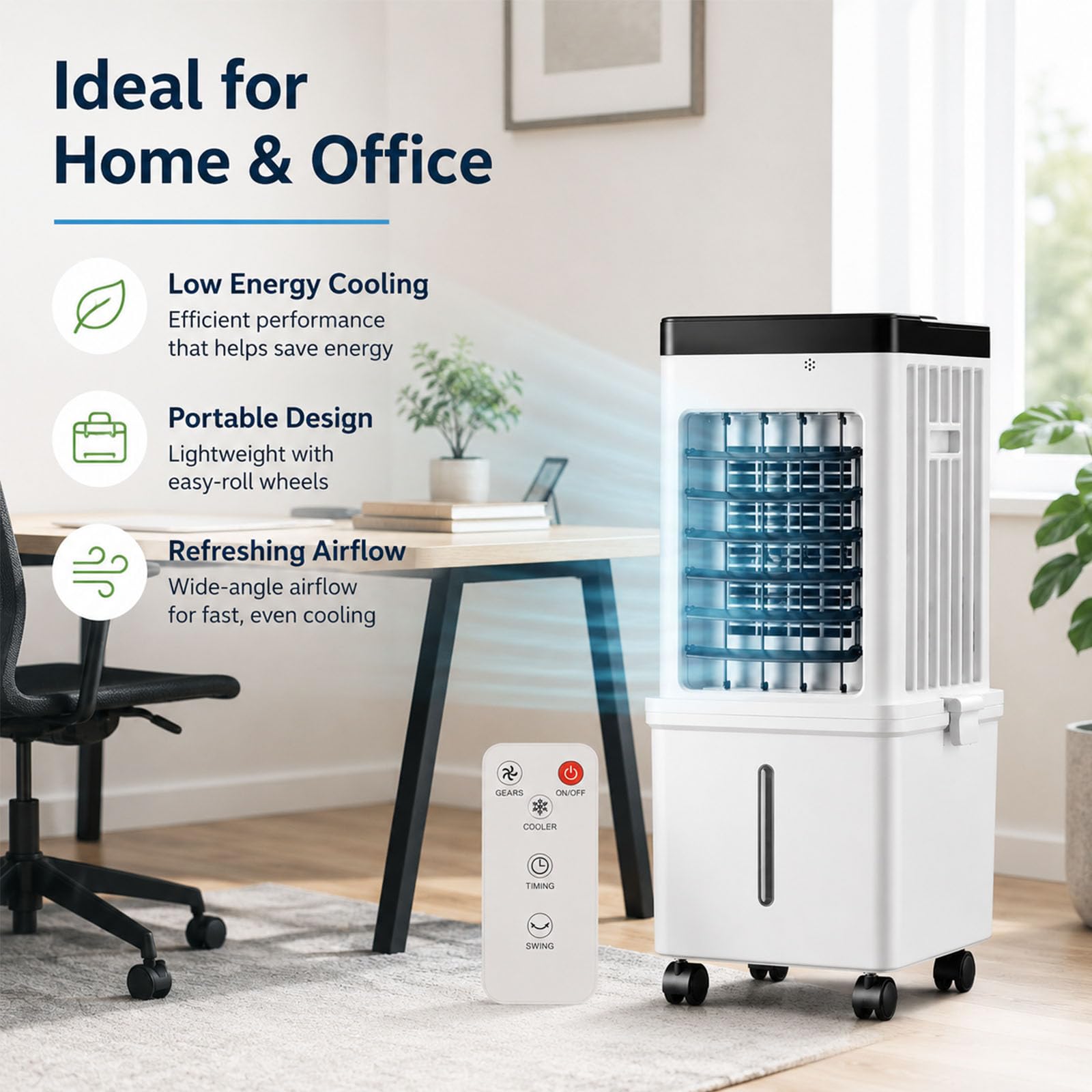 Generico 3-in-1 Ventilatore Portatile con Telecomando, 12L Raffrescatore Evaporativo d'Aria, Sistema di Raffreddamento per Soggiorno e Ufficio, Timer 12H & Setti Ghiaccio
