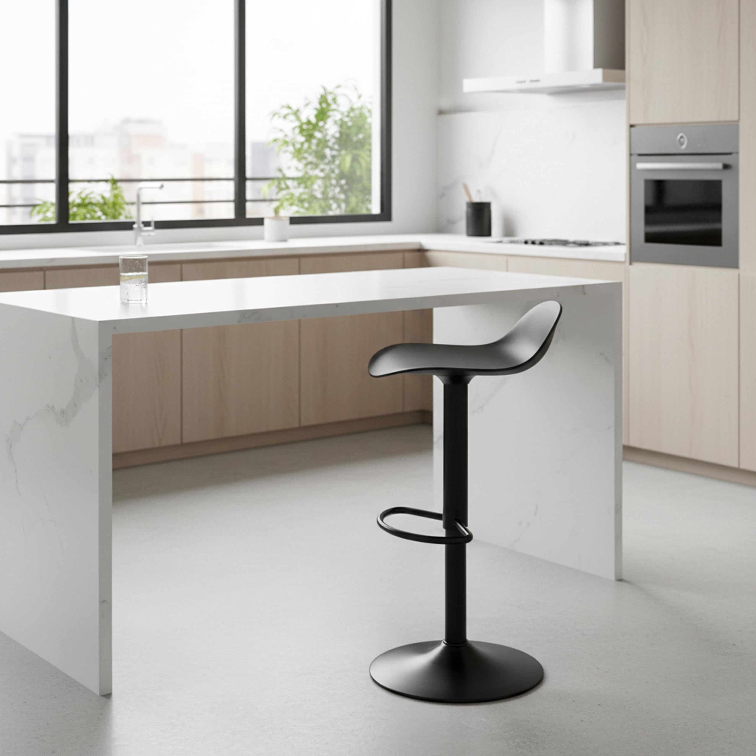 Baroni Home Sgabello Girevole con Altezza Regolabile, Fondo Antigraffio e Poggia Piedi, Per Cucina, Ristorante e Bar, Leggero e Montaggio Facile, 40x40x64-86 cm, 1 Pezzo, Nero