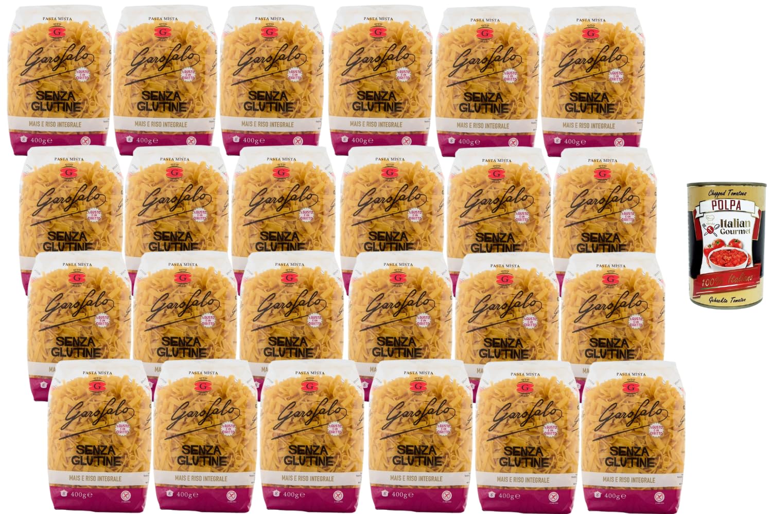 Italian Gourmet Glutenfreie Pasta Mista, 24er Pack 24 x 400 g, Mais & Vollkornreis, italienische Nudelmischung, ohne Gluten, ideale Vorratspackung für Familie & Gastro + Italian Gourmet Polpa