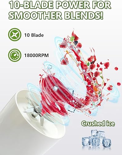 Miniatura 3 de Licuadora portátil, vaso de licuadora de batidos de 12 onzas con batería recargable de 135.3 fl oz, 10 cuchillas, hielo triturable, adecuada para
