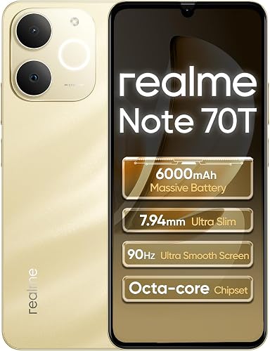 realme Note 70T 4G 4+128GB Smartphone, 6.75 Pulgadas Pantalla, Oro, 90Hz Display, 6000mAh Batería, 32MP Cámara, Potente Procesador Octa-Core, Protección ArmorShell, IP54