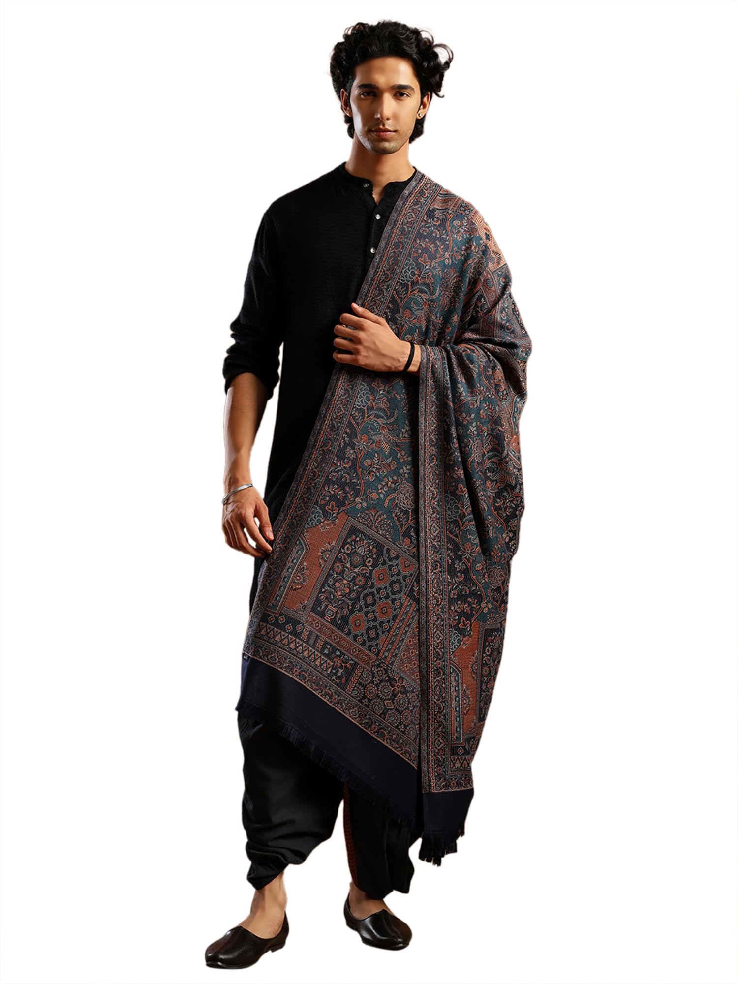 tweedle Men’s Jamawar Shawl, Faux Pashmina, Contemporary Patterns with Ethnic Appeal – Size 40 x 80 inches-picture-18