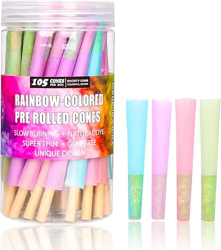 GOLDENCLUB GORDON Conos cortos coloridos preenrollados Paquete de 50 Papeles de liar, conos de liar de 2.087 in de combustión lenta