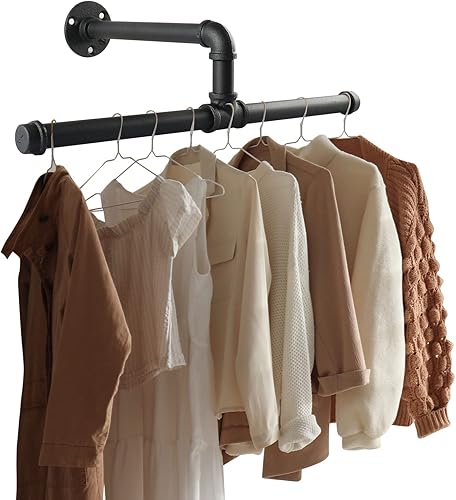 MUZIK Perchero colgante de 18 pulgadas, barras de armario de tubería industrial montadas en la pared para colgar ropa, perchero desmontable