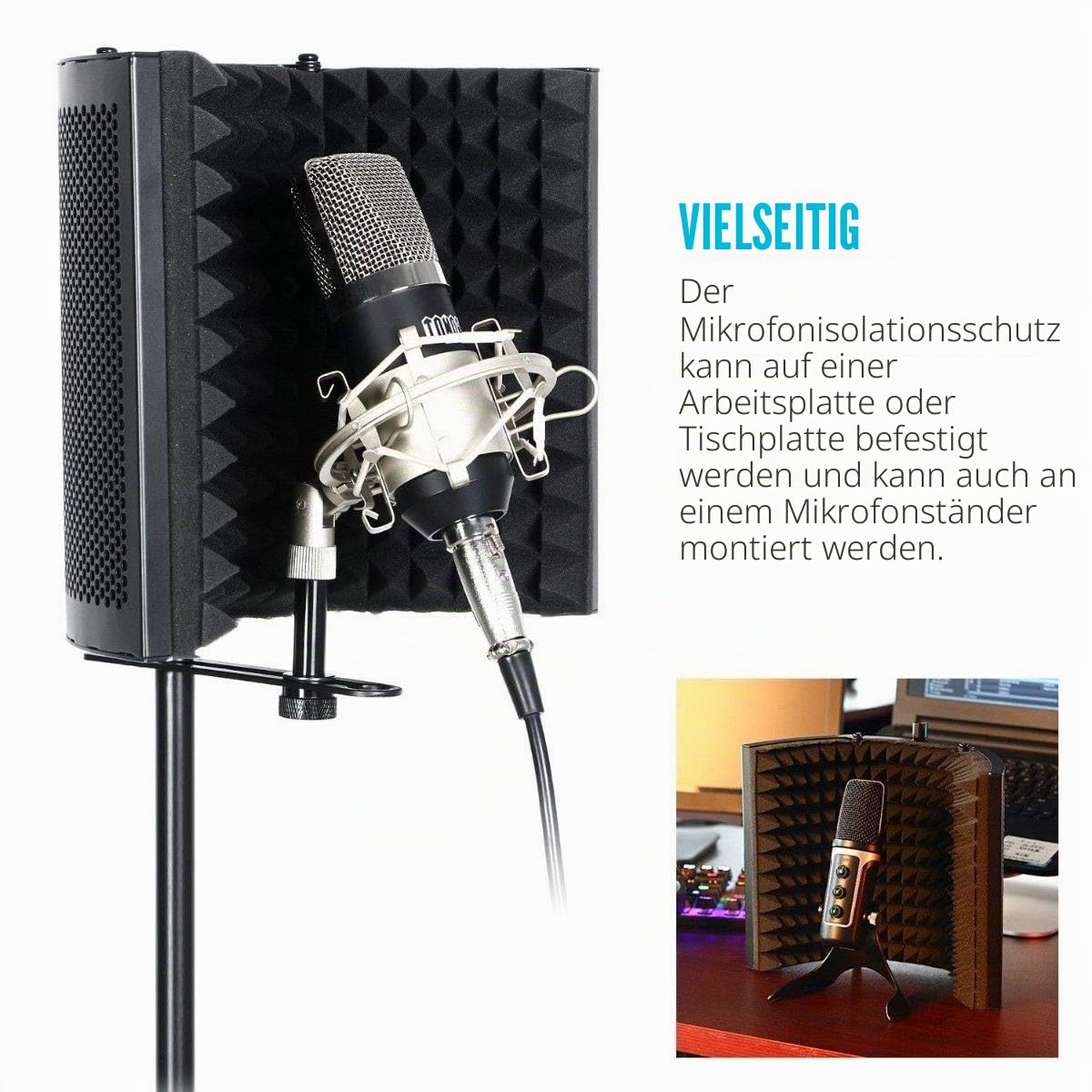 ALLOMN Mikrofon Isolierschaum, Faltbares Studio Mikrofon Schallabsorbierender Schaum, Faltbare Schalldämmplatte, auf Dem Tisch Oder Ständer Montiert für Studio Aufnahmegeräte (Stil B)