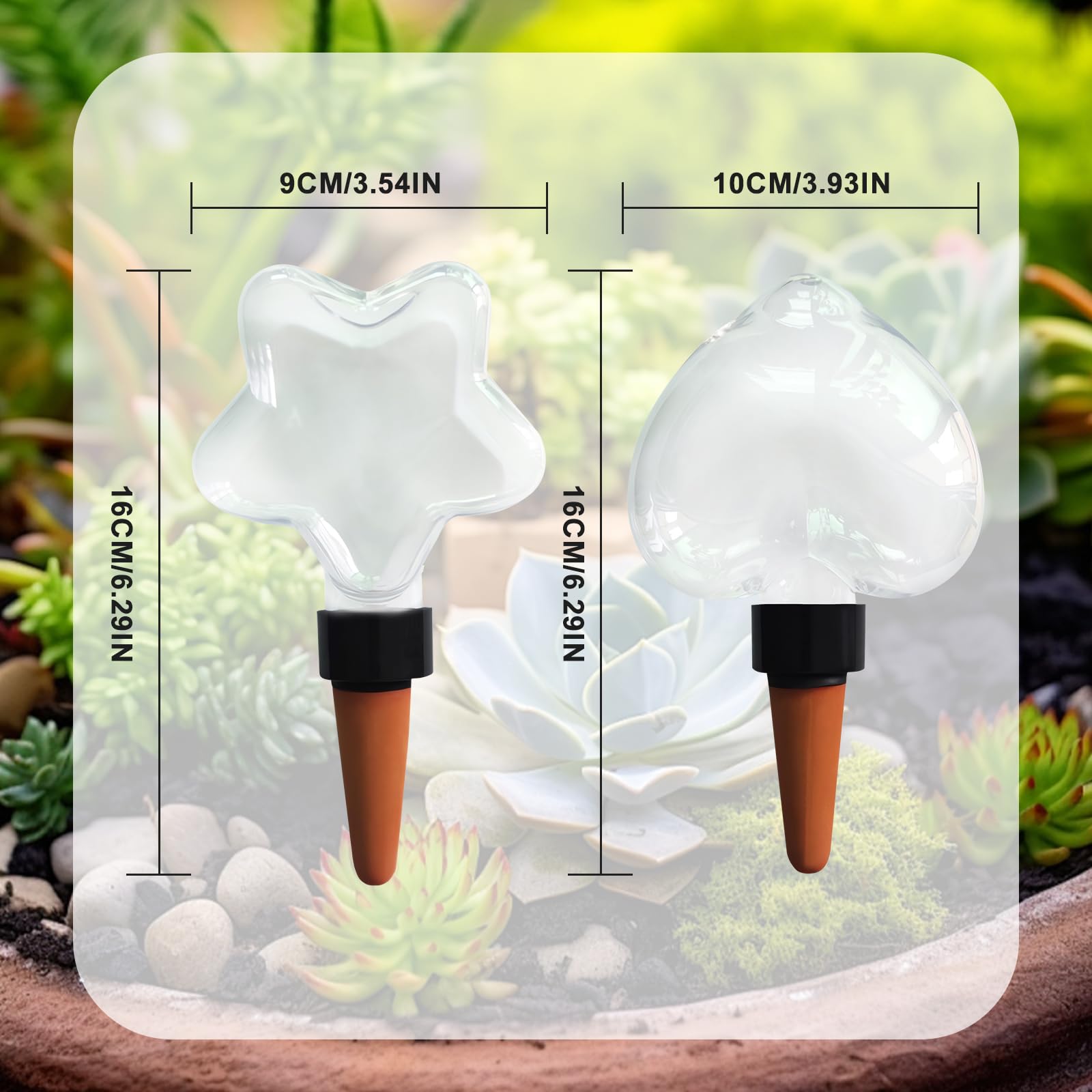 Lot de 6 globes d'arrosage automatique en forme de cœur avec système d'arrosage goutte à goutte à libération lente pour plantes d'intérieur et d'extérieur.
