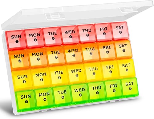 Miniatura 7 de Organizador de pastillas mensual XL 1 vez al día, pastillero de 28 días una vez al día, pastillero de 4 semanas, compartimentos grandes, organizador