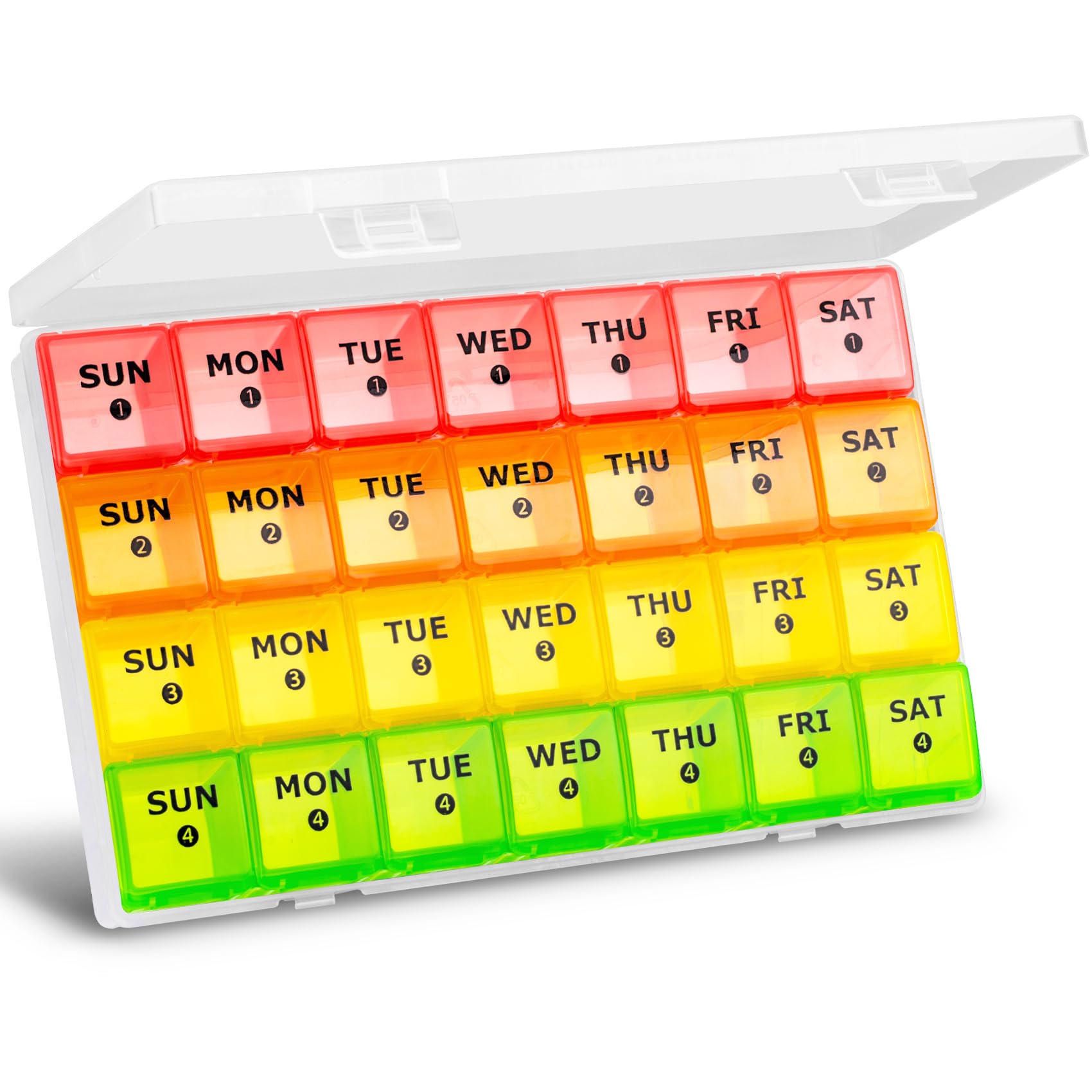 Photo 1 of Large Monthly Pill Organizer, XL 4 Weeks Pill Box,28 Day Pill Cases Organizerd by Week,Big Compartment Pill Container with Dust-Proof,for Pills/Vitamin/Fish Oil/Supplements,by Yaklim (ROYG)