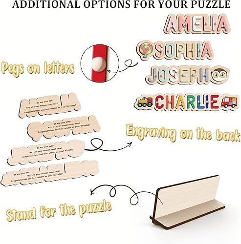 Miniatura 5 de Rompecabezas de madera con nombre para niños de 1 a 3 a 1 año de edad, regalo de cumpleaños para bebés, juguetes de aprendizaje y educación