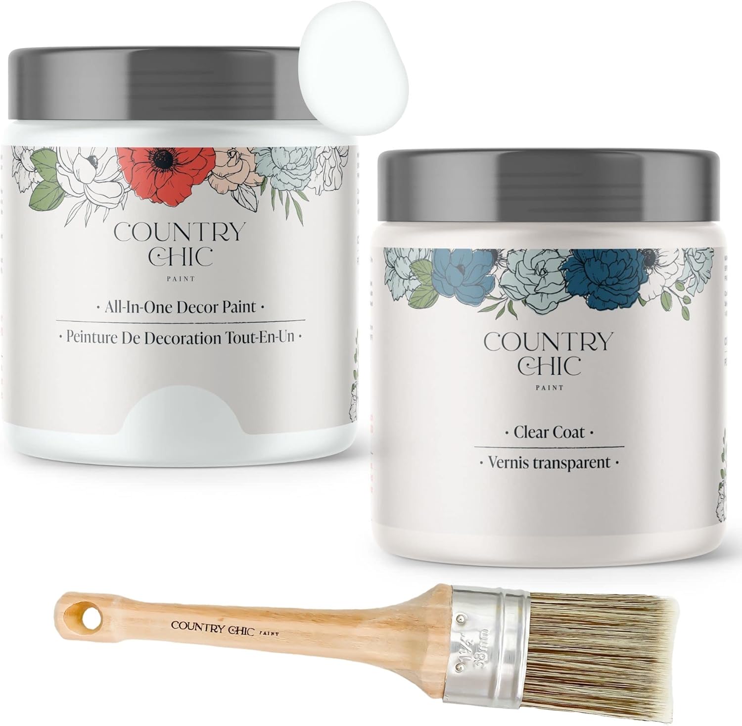 Chalk Style Paint + Clear Coat + Paint Brush Bundle - for Furniture, Home Decor, Crafts (Color: Simplicity [pint - 16 oz] - White)