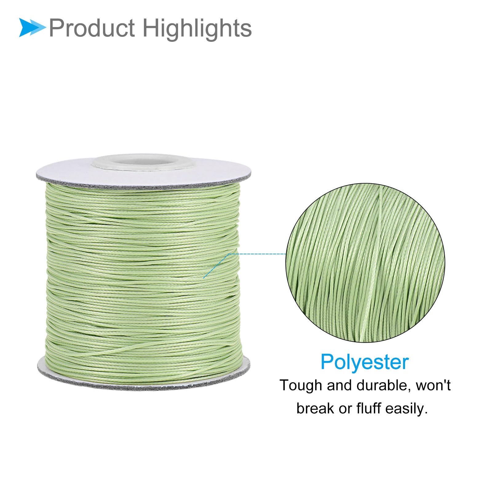 CoCud Waxed Polyester String Cord, 173 Yards 159m Length 0.5mm Dia, Soft Smooth Beading Thread Light Green - Image 4
