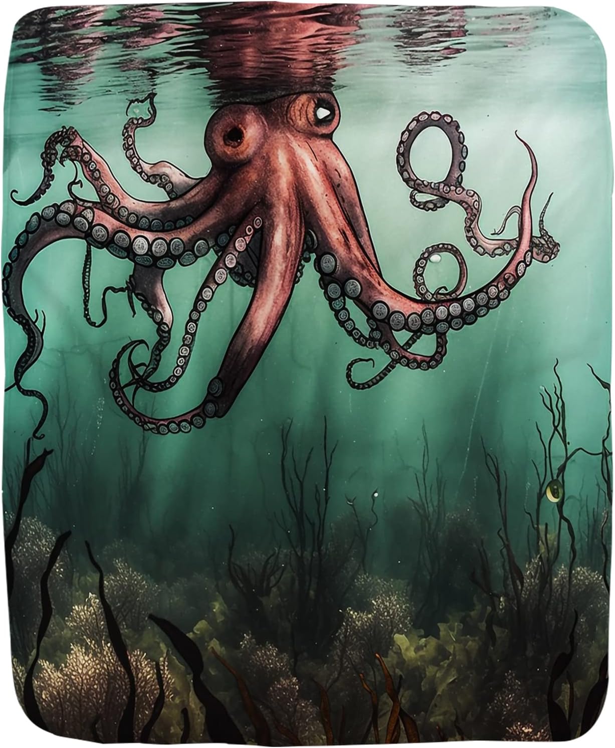 TheBlackSpot Nautical Octopus Throw Blanket Sea Tentacles Underwater Coral Seaweed Soft and Comfortable Fleece Flannel Big Blanket for Bedding Office Sofa and Chair Decor Gift (60 x 80 inches)