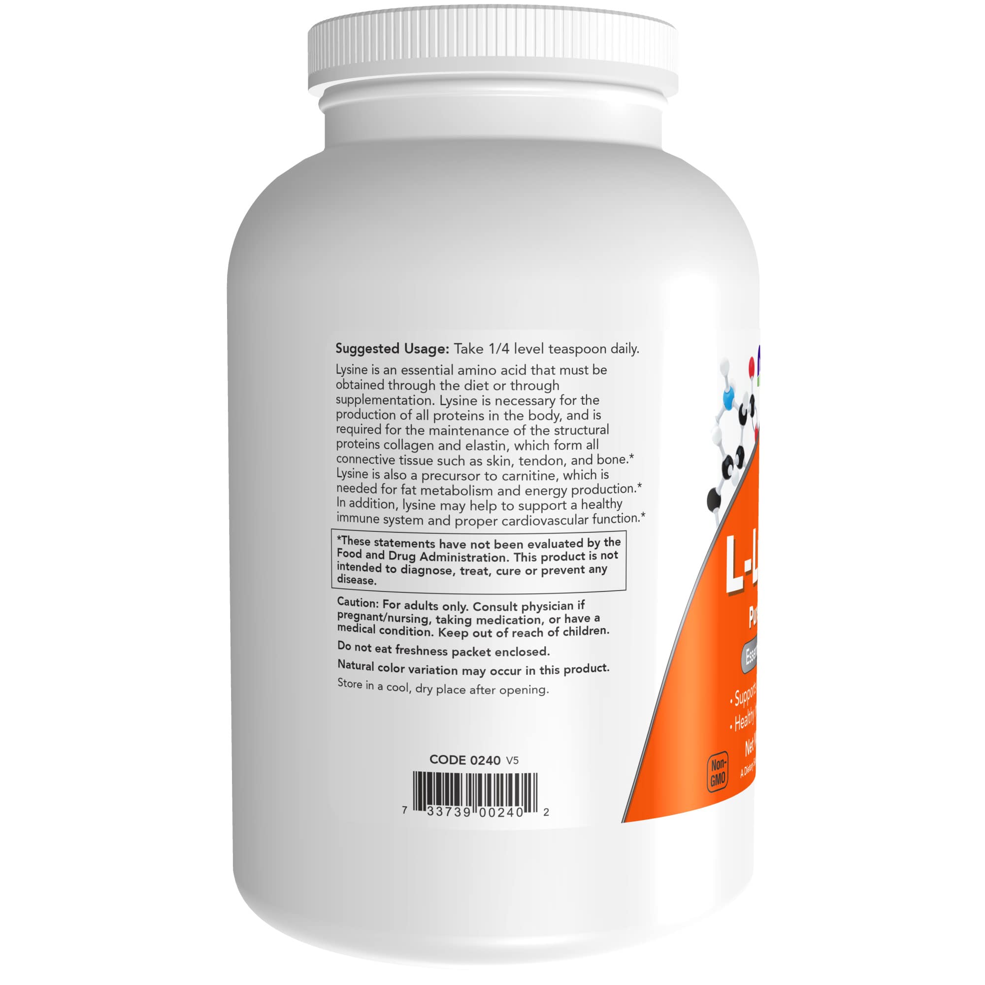 Buy NOW Supplements, LLysine (LLysine Hydrochloride) Powder, Supports