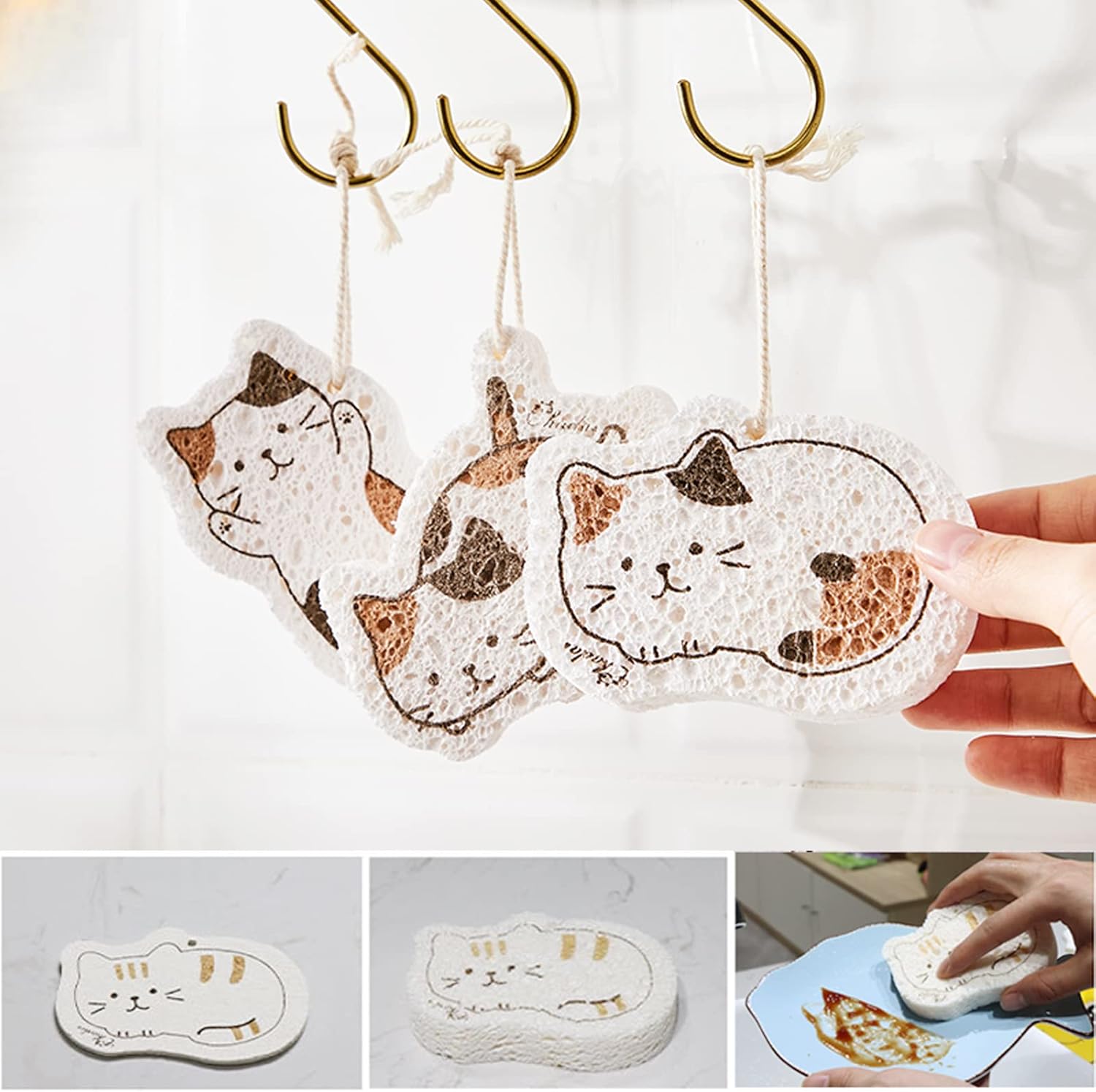 Wood Pulp Cotton Dish Washing Compression Sponge, Weiforu Cute Cartoon Kitchen Cleaning and Washing Dishes Dishcloth, Reusable Dish Washing Household Cleaning Cloth for Kitchen 3Pack : Health & Household