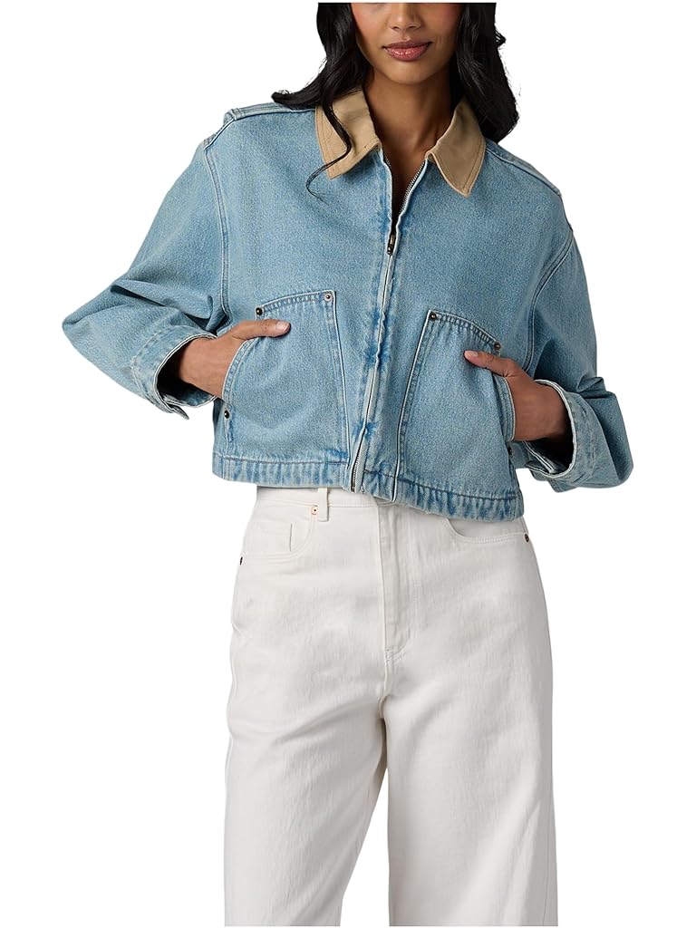 Blue Blank NYC Coffee Run Denim Cropped Jacket in Blue