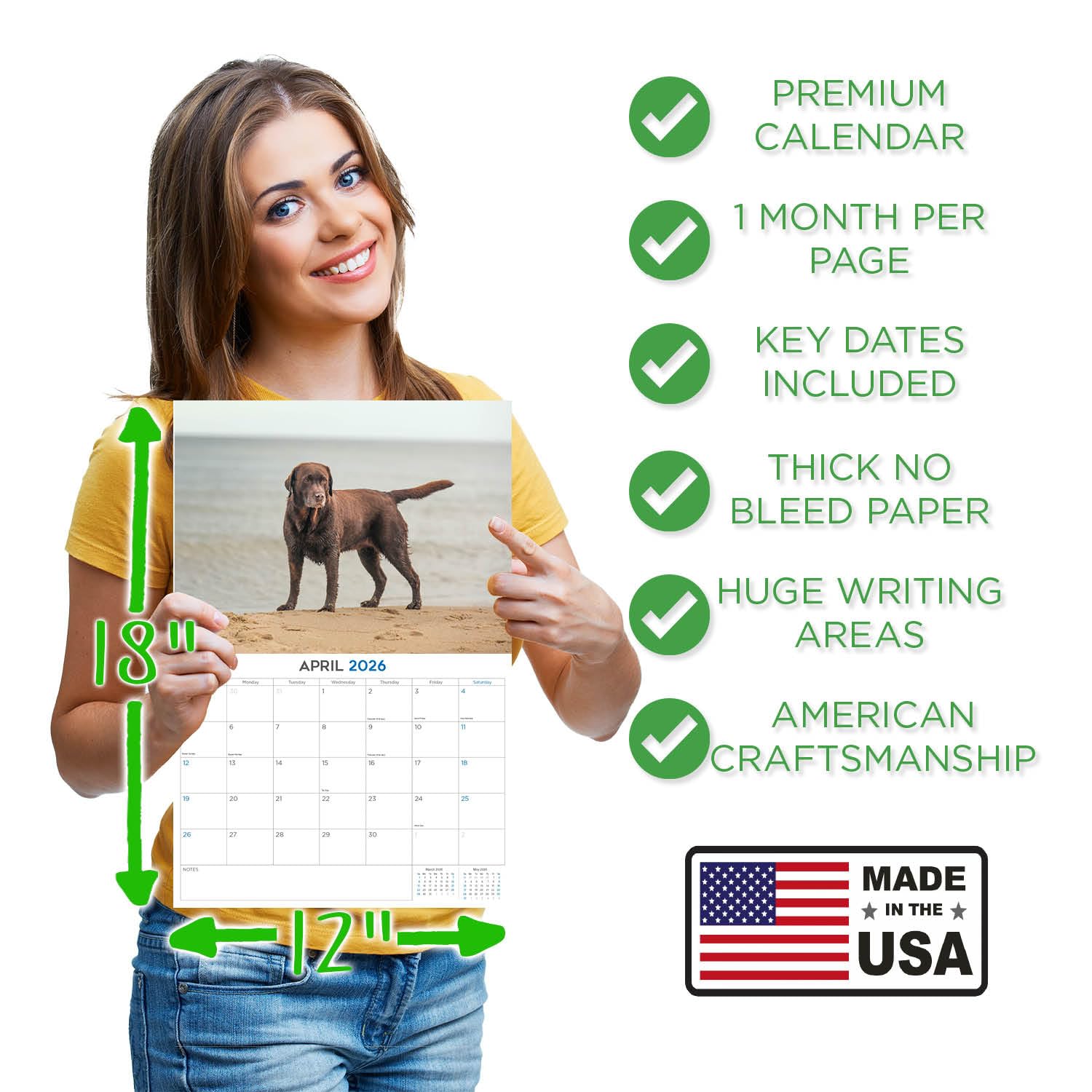 Calendario 2024 2025 de chocolate labrador – Calendario mensual de pared de raza de perro – 12 x 18 pulgadas abierto – Papel grueso que no se corre – Regalo – Calendario académico para profesores