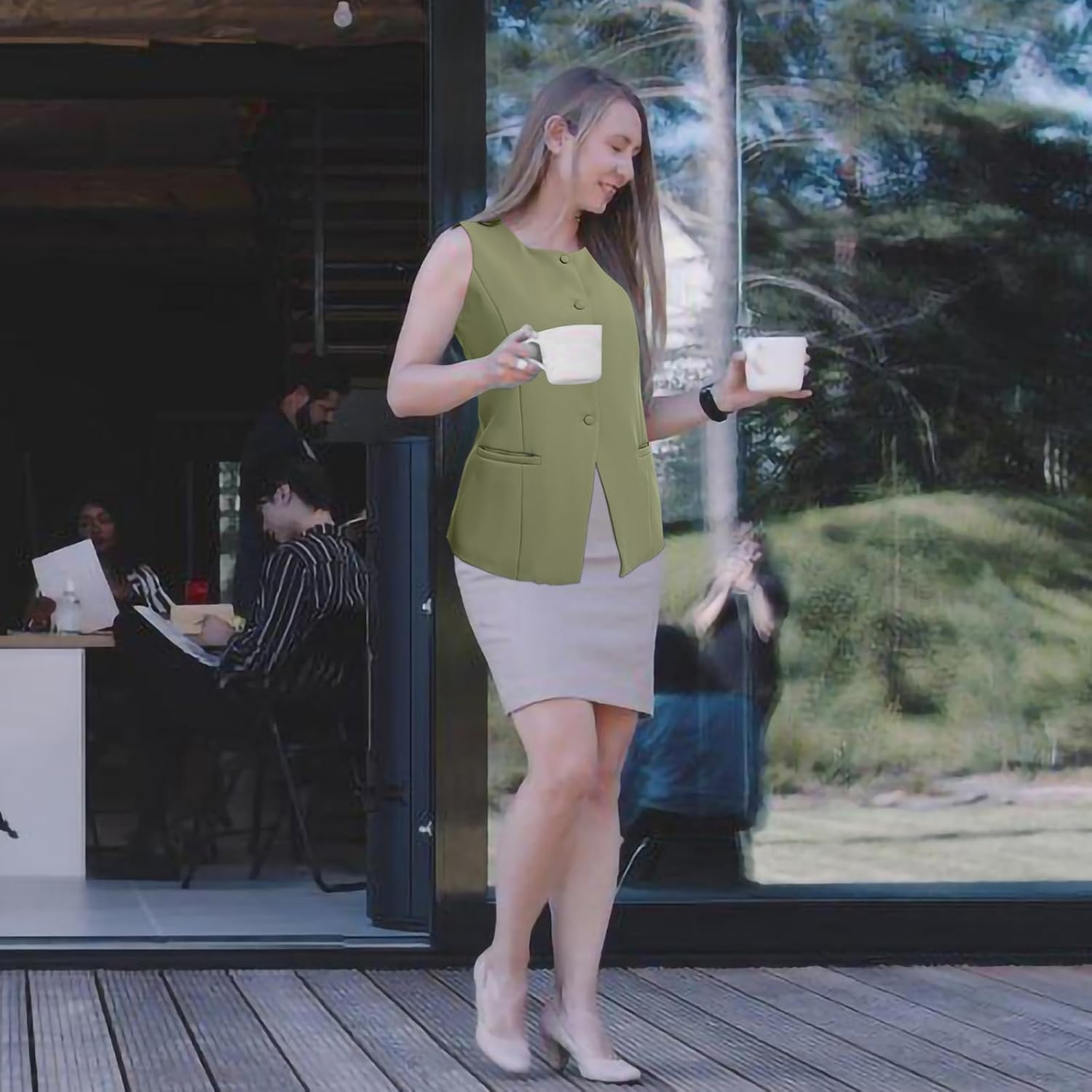 Women Summer Suit Vest Business Tops Sleeveless Button Down Blazer Modern Casual Waistcoat Office Formal Dressy Vest - Image 5