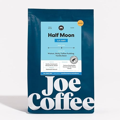 Joe Coffee Company Half Caff Café molido tostado medio proceso descafeinado sin químicos bolsa de 12 onzas