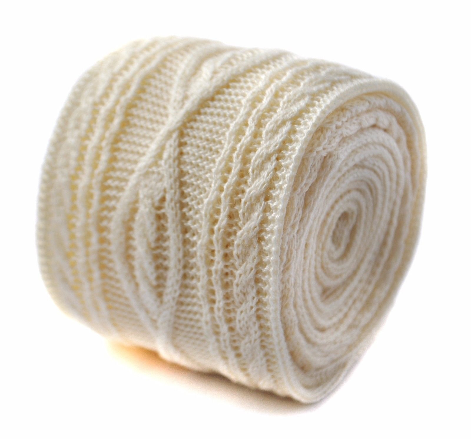 Frederick Thomas Men's Ivory Cream Plain Knitted Tie With Cable Knit Design