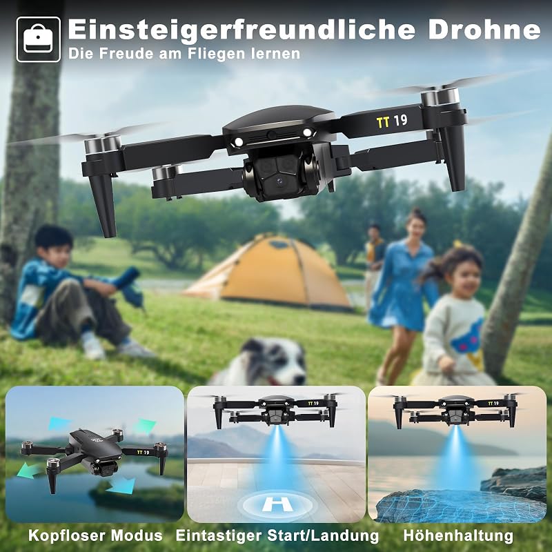 TTROARDS TT19 Mini Drón 1080p Kamerával - 180° Akadályérzékelés, 40 km/h Sebesség, 5G WiFi, Állítható Kamera, Összecsukható Quadkopter Kezdő