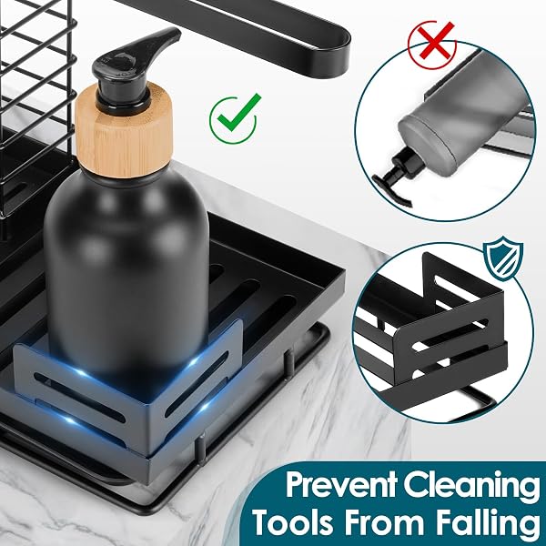 Sinnsally Kitchen Sink Tidy Caddy Area Organiser,Soap Tray Dish Brush Sponge Holder,Sink Storage Rack for Countertop,Washing up Caddy,Dishcloth Hanger,Sinkware Organizer for Kitchen Accessories - 5