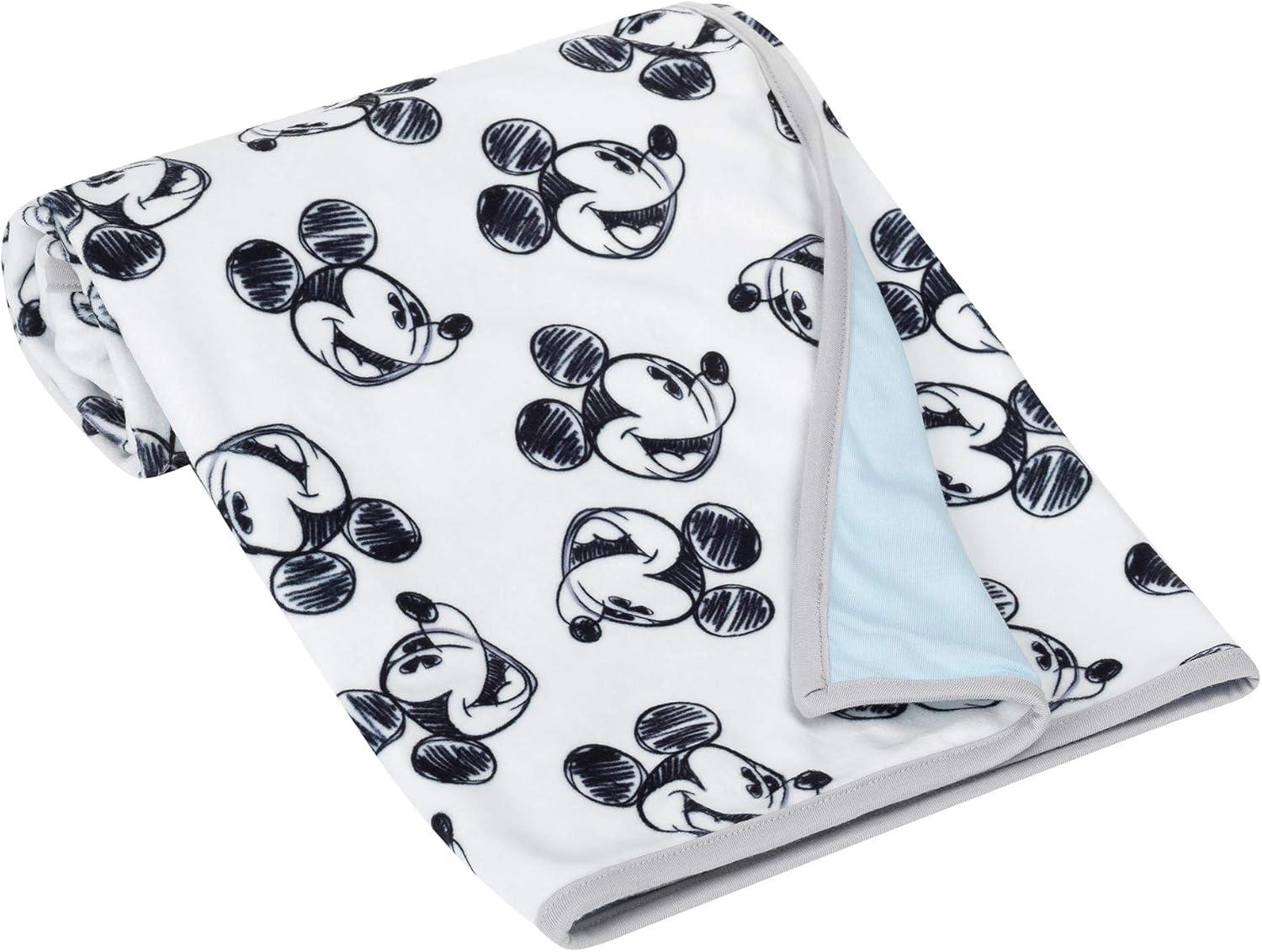 Lambs & Ivy Disney Baby Mickey Mouse Baby Blanket - Blue/White Minky/Jersey