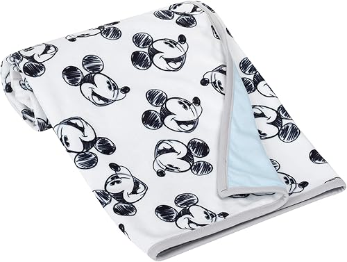 Lambs & Ivy Disney Baby Mickey Mouse - Manta para bebé, color azul/blanco Minky/Jersey