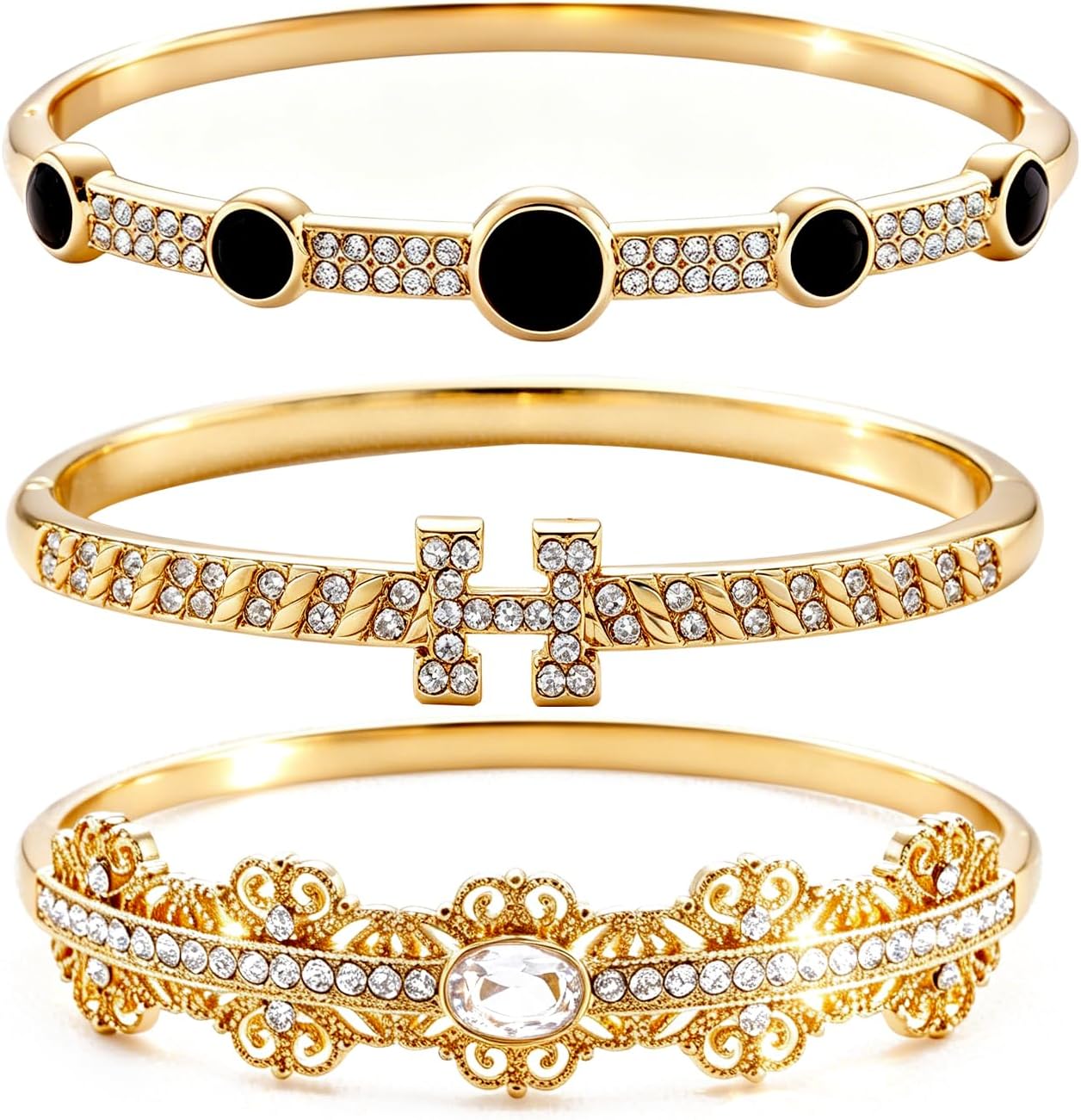 3 Pack Vintage Series Gold Bangle Bracelet Set for Women Stackable Jewelry