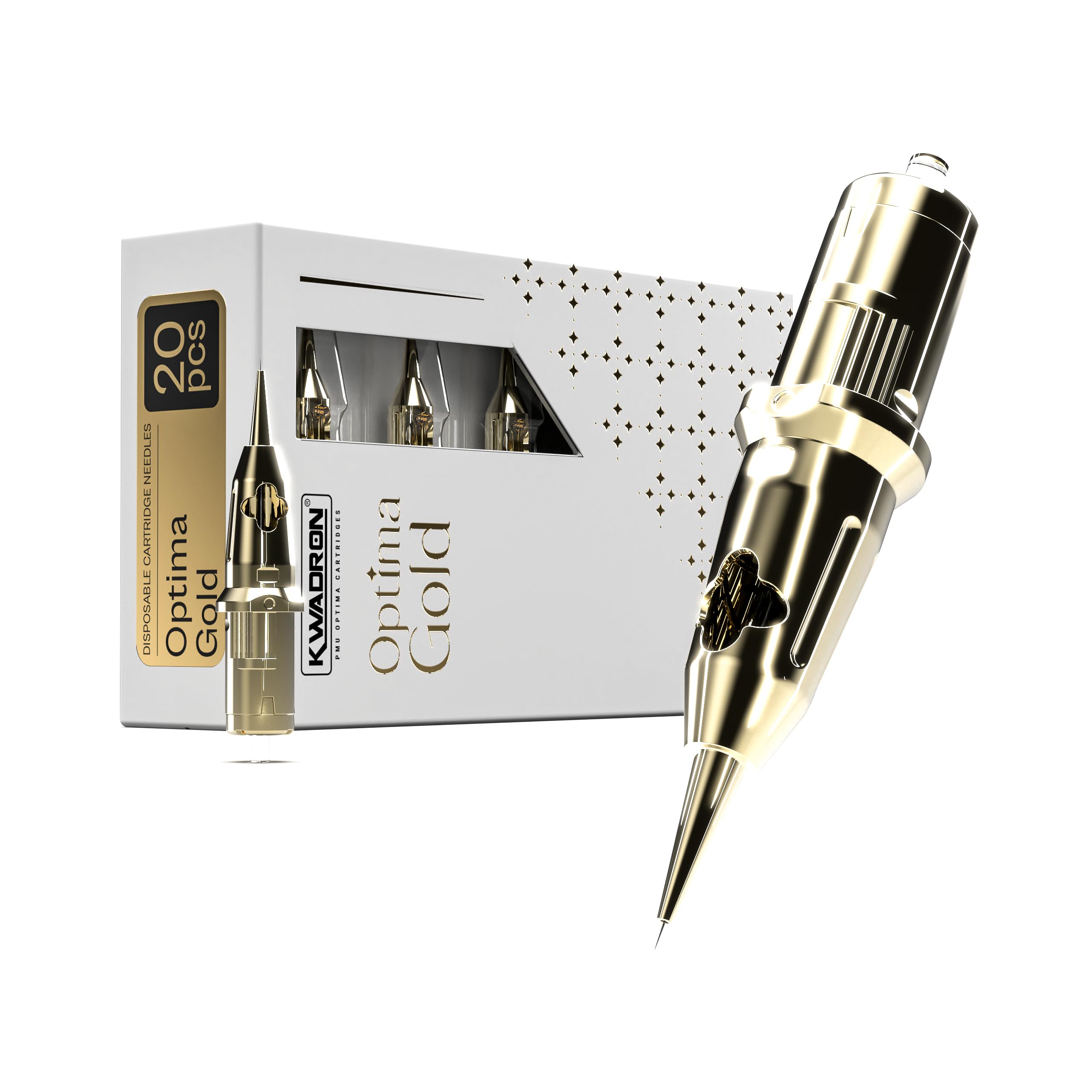 Kwadron Optima Gold 20 Stück - 35/1RLLT - #12 0.35mm Round Liner - Long Taper - Permanent Makeup Tattoo PMU Nadeln Set Cartridges - Tattoo Zubehör für Augenbraue, Eyeliner, Lip Contour