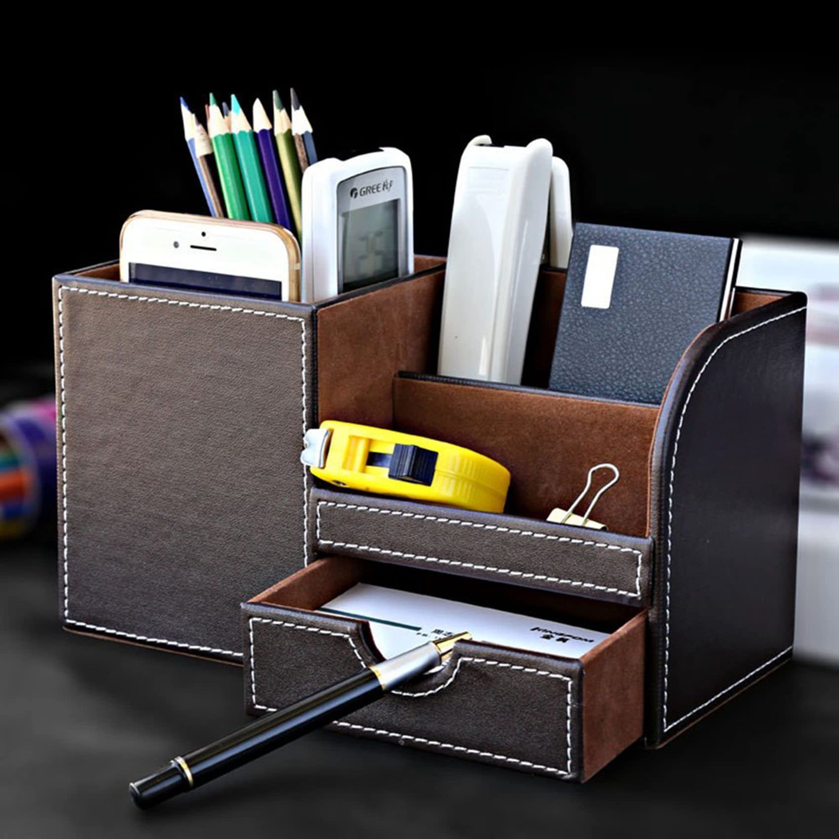 3 Pz Multi-Funzione in Pelle PU Scrivania Cancelleria Organizzatore Storage Box Penna/Matita, Business Delle Carte di Nome Supporto del (-Flanella)