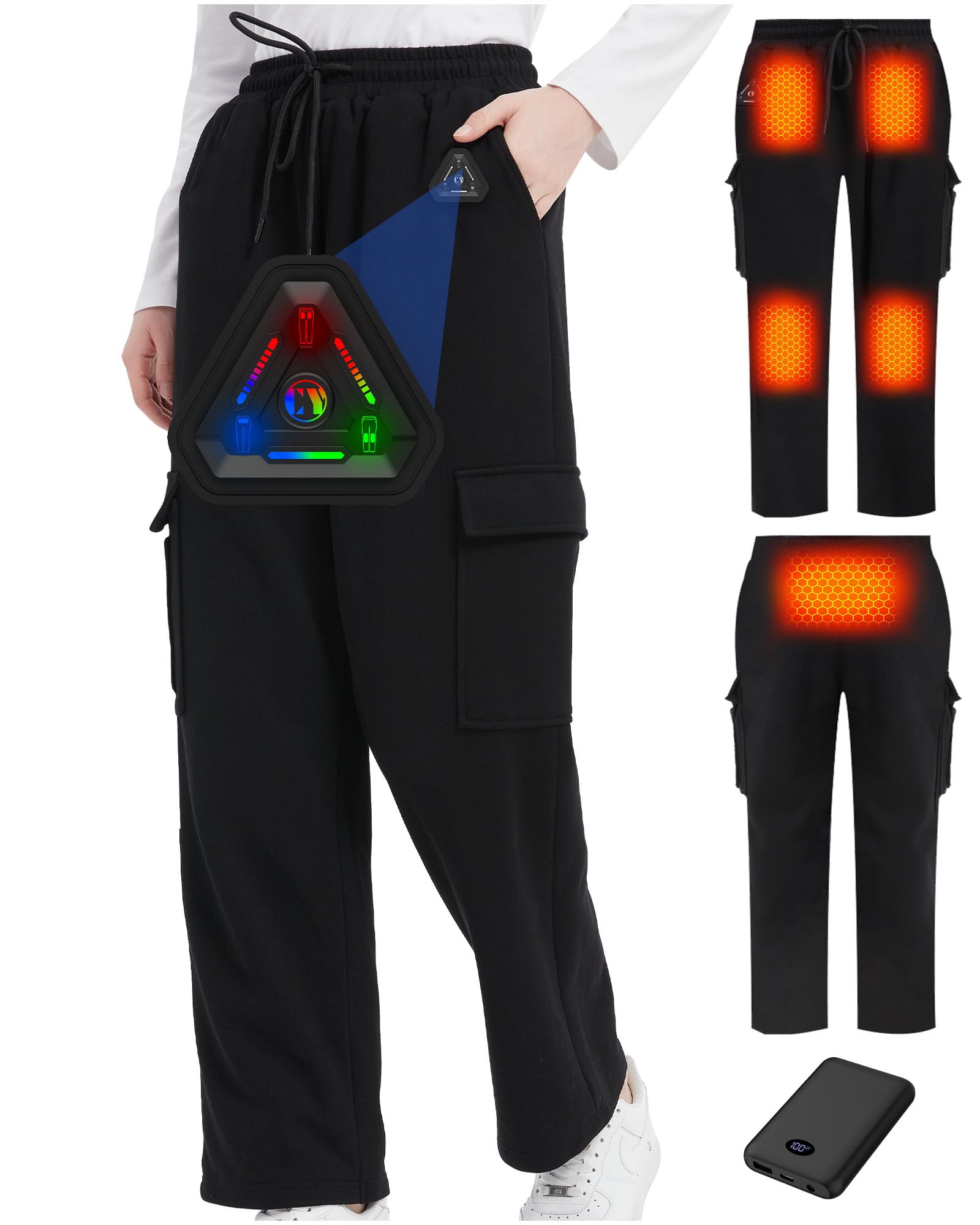 CYCYHEAT Beheizbare Hose Damen & Herren mit 7,4V 20000mAh Akku und 4-in-1 Steuerung – wasserdichte Thermohose mit Verbesserter Carbon-Heiztechnologie für Skifahren, Wandern & Outdoor