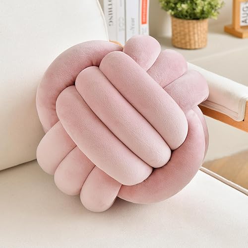 Bola de almohada decorativa con nudo para el hogar, silla, sofá, cojín estético redondo de terciopelo anudado (rosa polvoriento, 11 pulgadas)