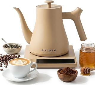 flowPLAY Adjustable Water Kettle 0.6L - Small Stainless Steel Kettle with Hot Function, Mini Digital Kettle, Compact and Modern (Beige)