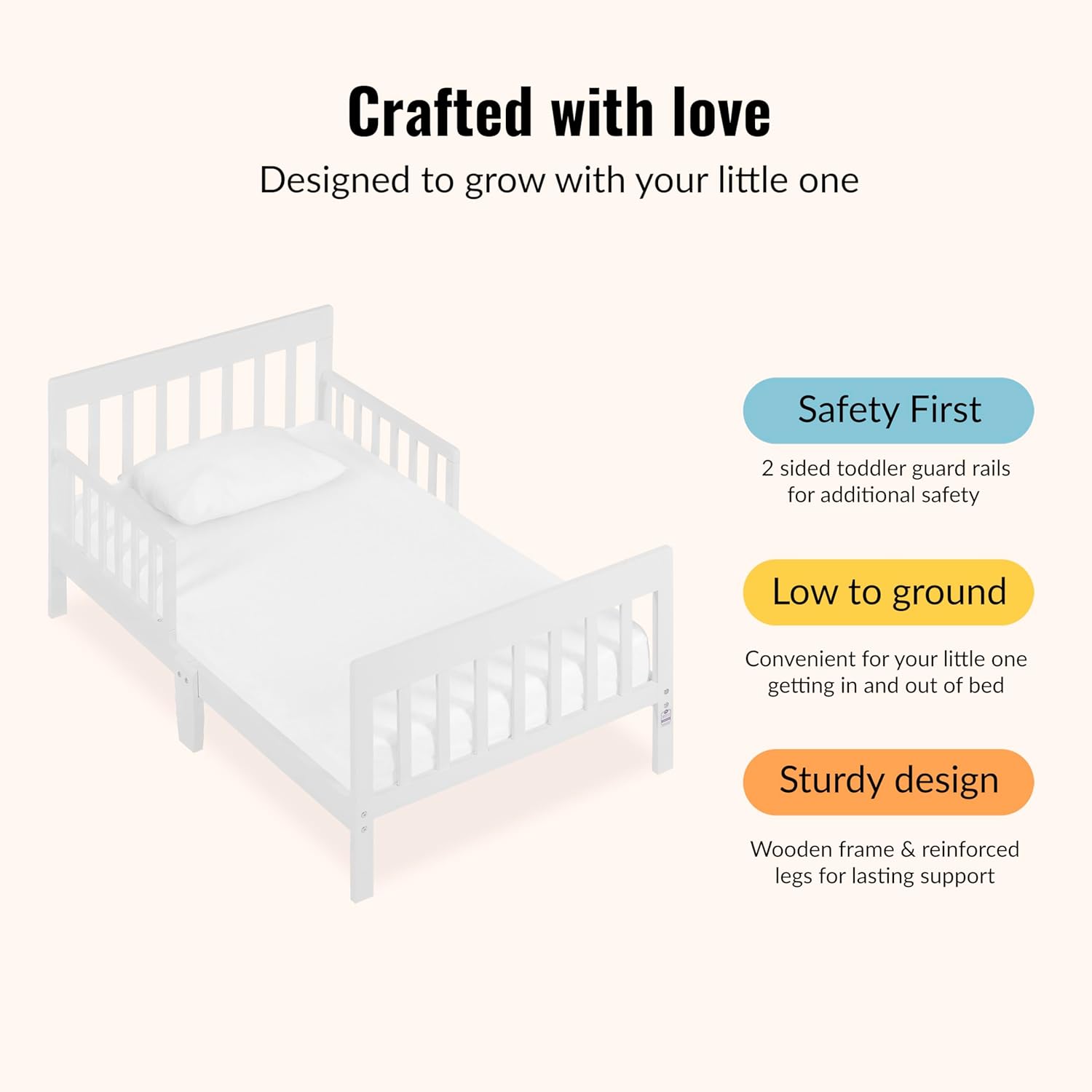 Dream On Me Finn Toddler Bed in White, Greenguard Gold and JPMA Certified, Non-Toxic Finish, Made of Sustainable New Zealand Pinewood, Low-to-Floor Design with Safety Guard Rails - Image 5