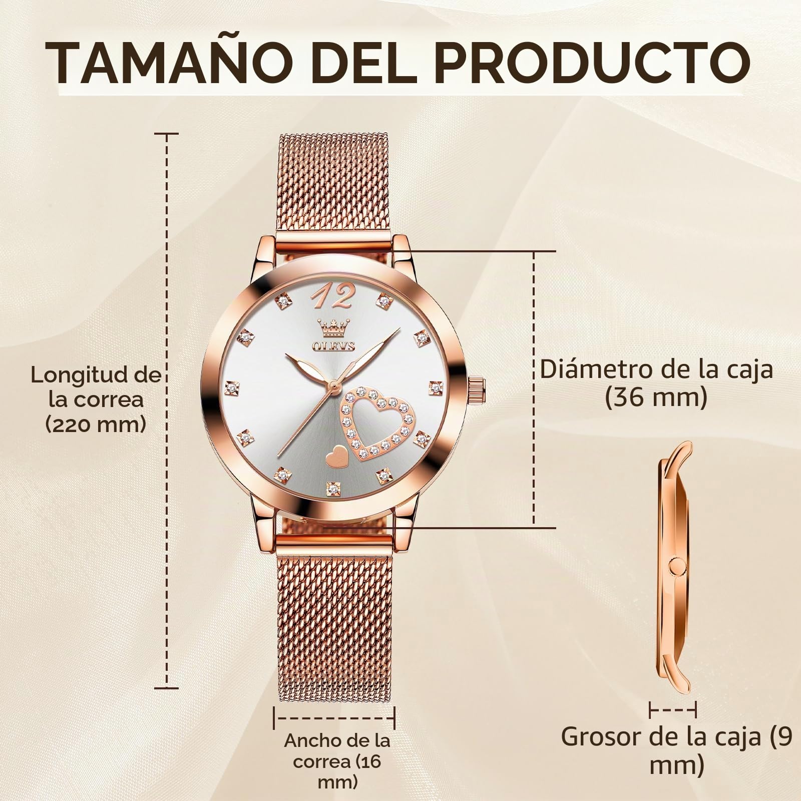 OLEVS Mujer Reloj, Ultrafino Pulsera de Malla de Acero Inoxidable Números árabes, Analógico Cuarzo Resistente al Agua, Amor Fecha Vestido Mujer Relojes