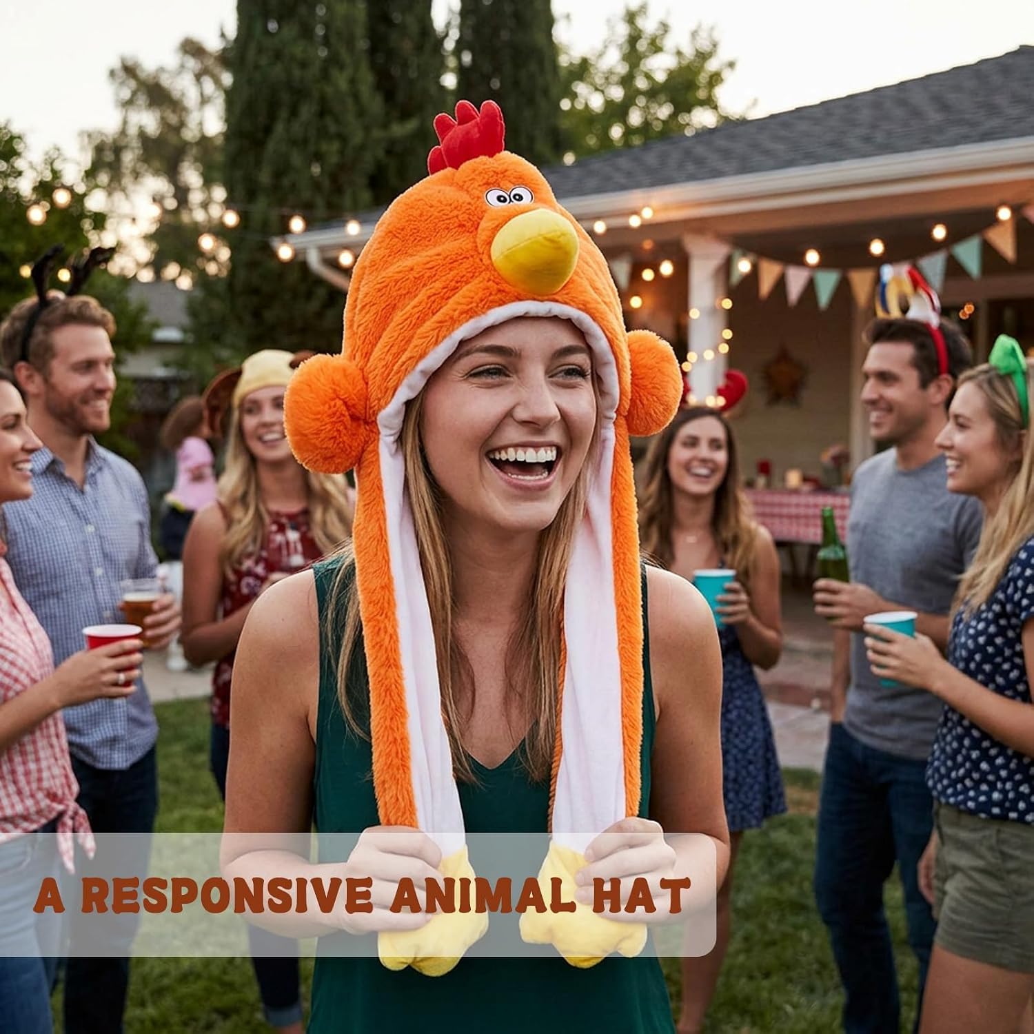 Chicken Hat, Rooster Hat for Adults, Fun Costume Accessory for Halloween Parties and Themed Events, Orange Fabric Chicken Hats for Children and Young Adults