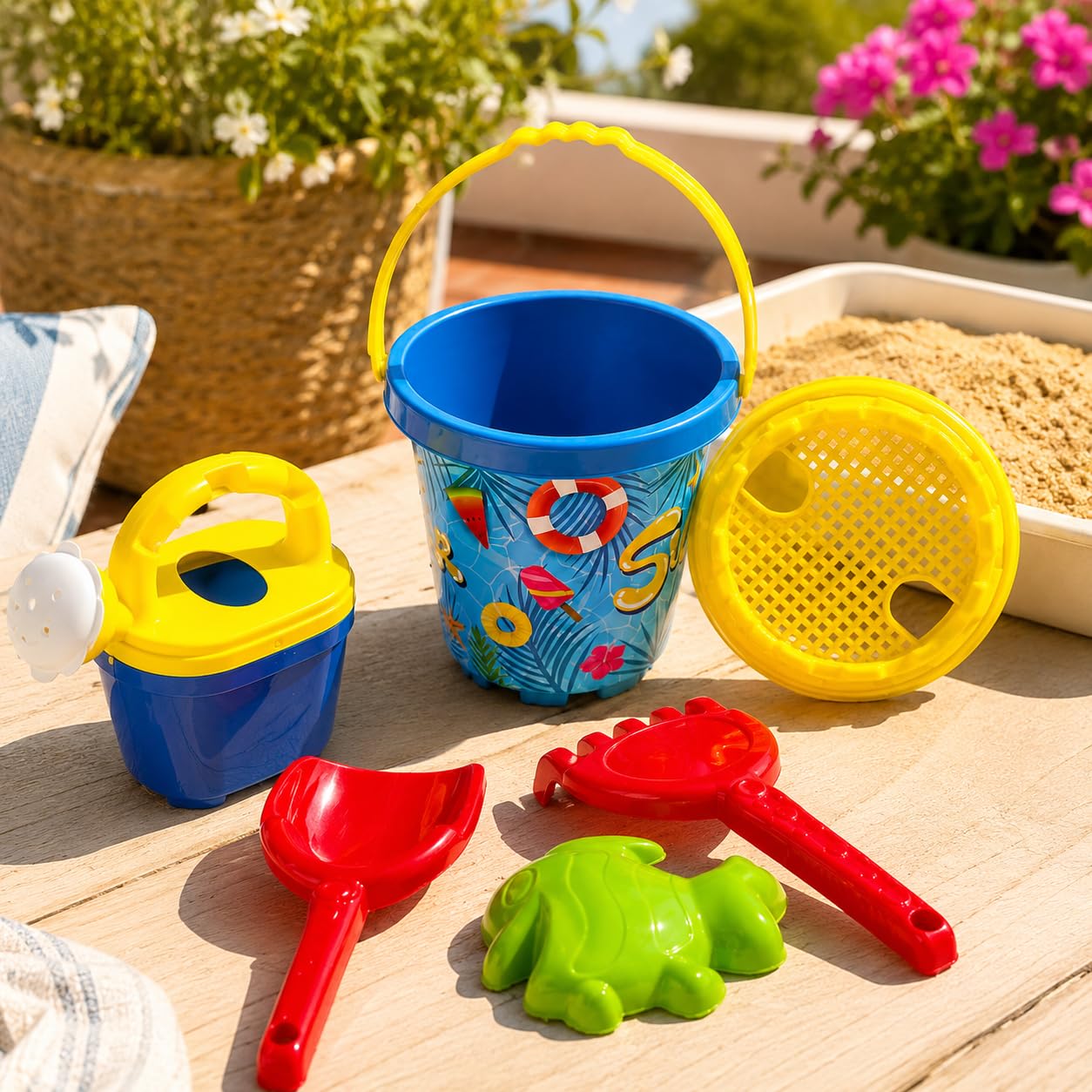 Secchiello e Paletta Bambini Secchiello Spiaggia con Paletta Rastrello Innaffiatoio Formina Setaccio Set Mare Giochi Spiaggia Giochi Sabbia Gioco Mare Giocattoli Sabbbiera per Bambini Multicolore (a)
