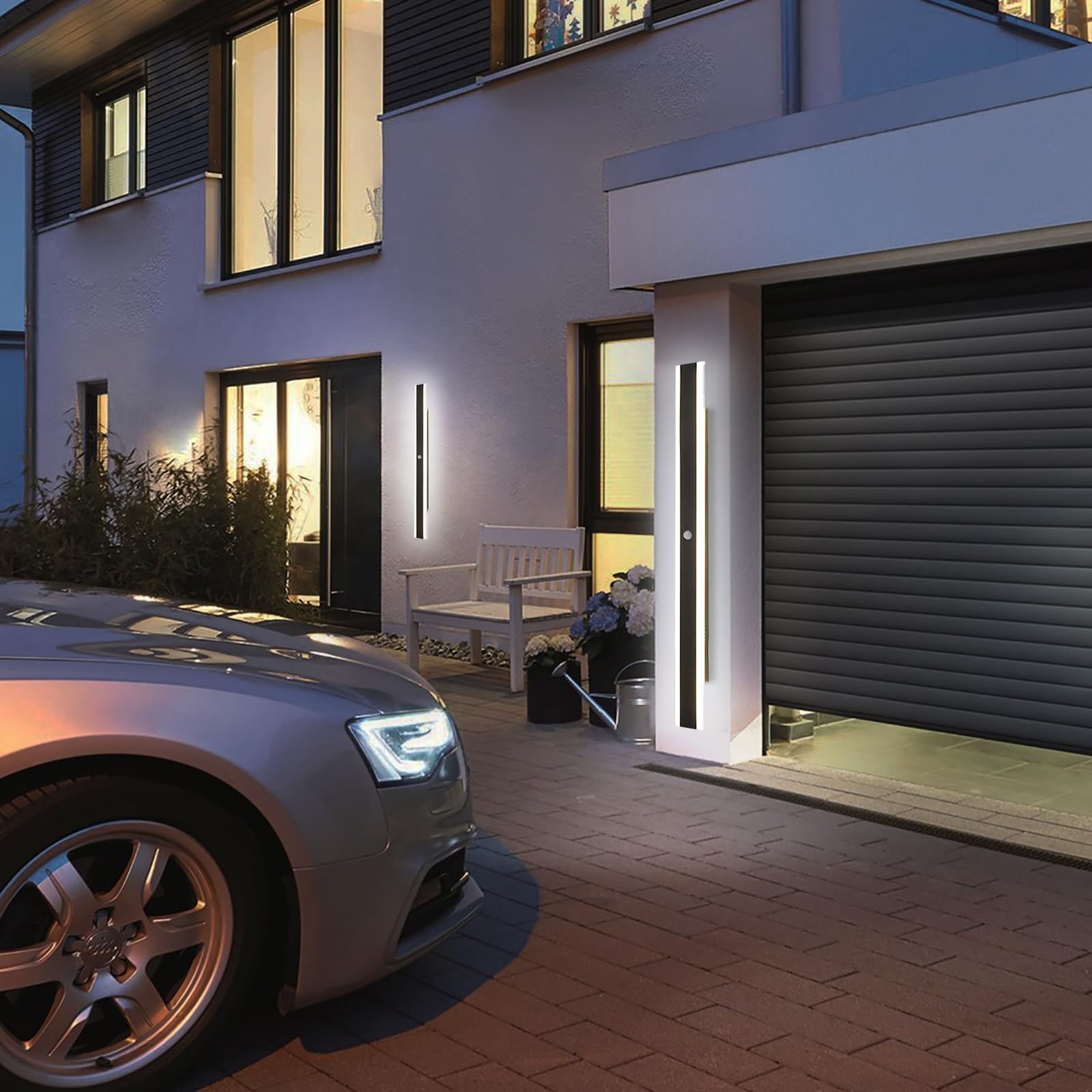 Lungo Applique da Parete LED con Sensore di Movimento 60CM Esterno Nera Lampada da Parete Moderna Impermeabile Luce Bianco 6000K Aplique Interno Esterni per Terrazza Veranda Balcone Villa