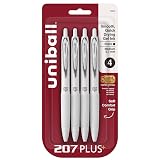 Uni-Ball 207 Plus+ Retractable Gel Pens, Medium Point, 0.7 mm, White Barrels, Black Ink, Pack of 4 Pens – view 1