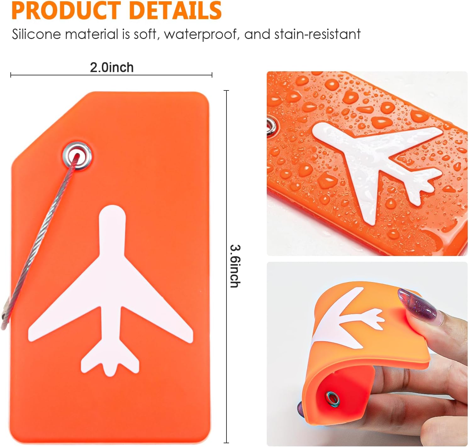 TENOC 2 Pack Silicone Luggage Tag with Name ID Card, Flexible Privacy Flap Suitcase Labels with Steel Loop, Quickly Spot Travel Bag Identifiers, Yellow & Orange