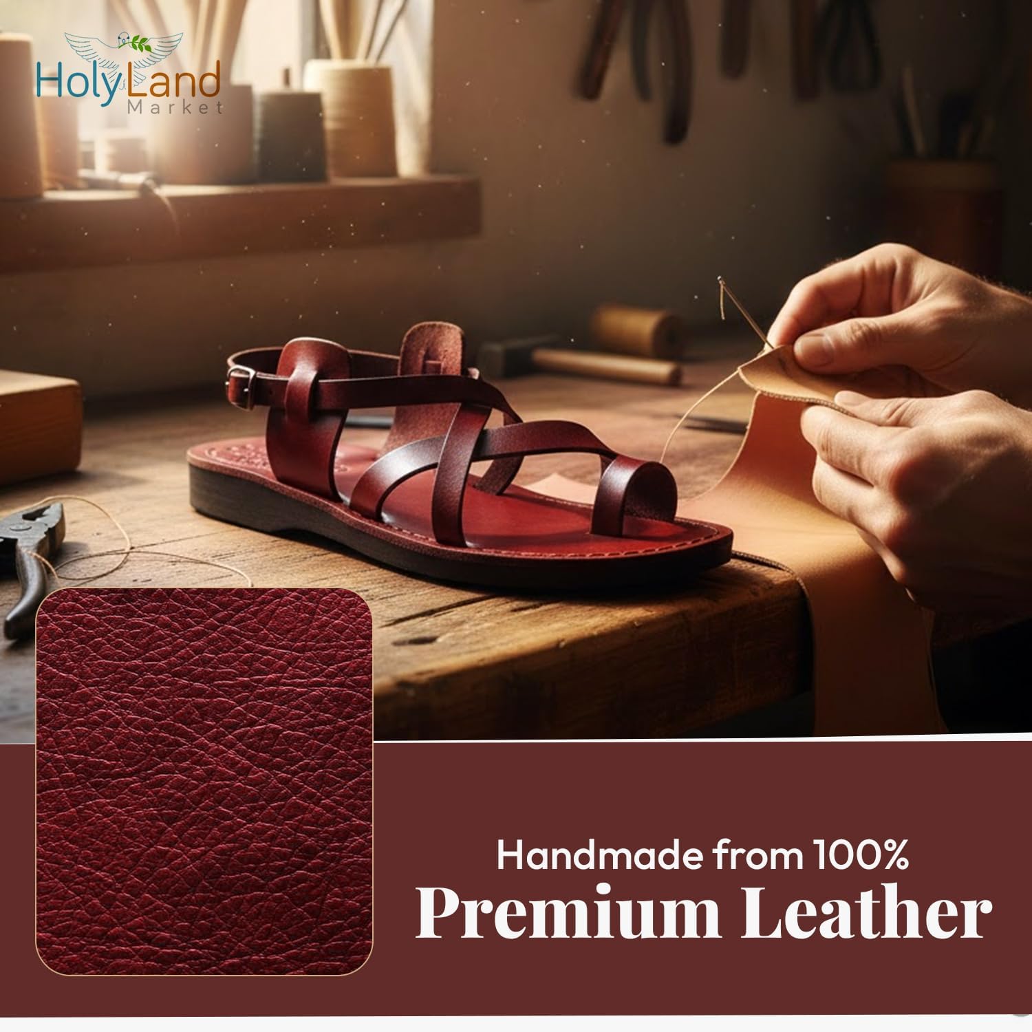 Holy Land Market Men/Women Biblical Jesus Leather Sandals/Slides From Jerusalem (Jesus Style I)