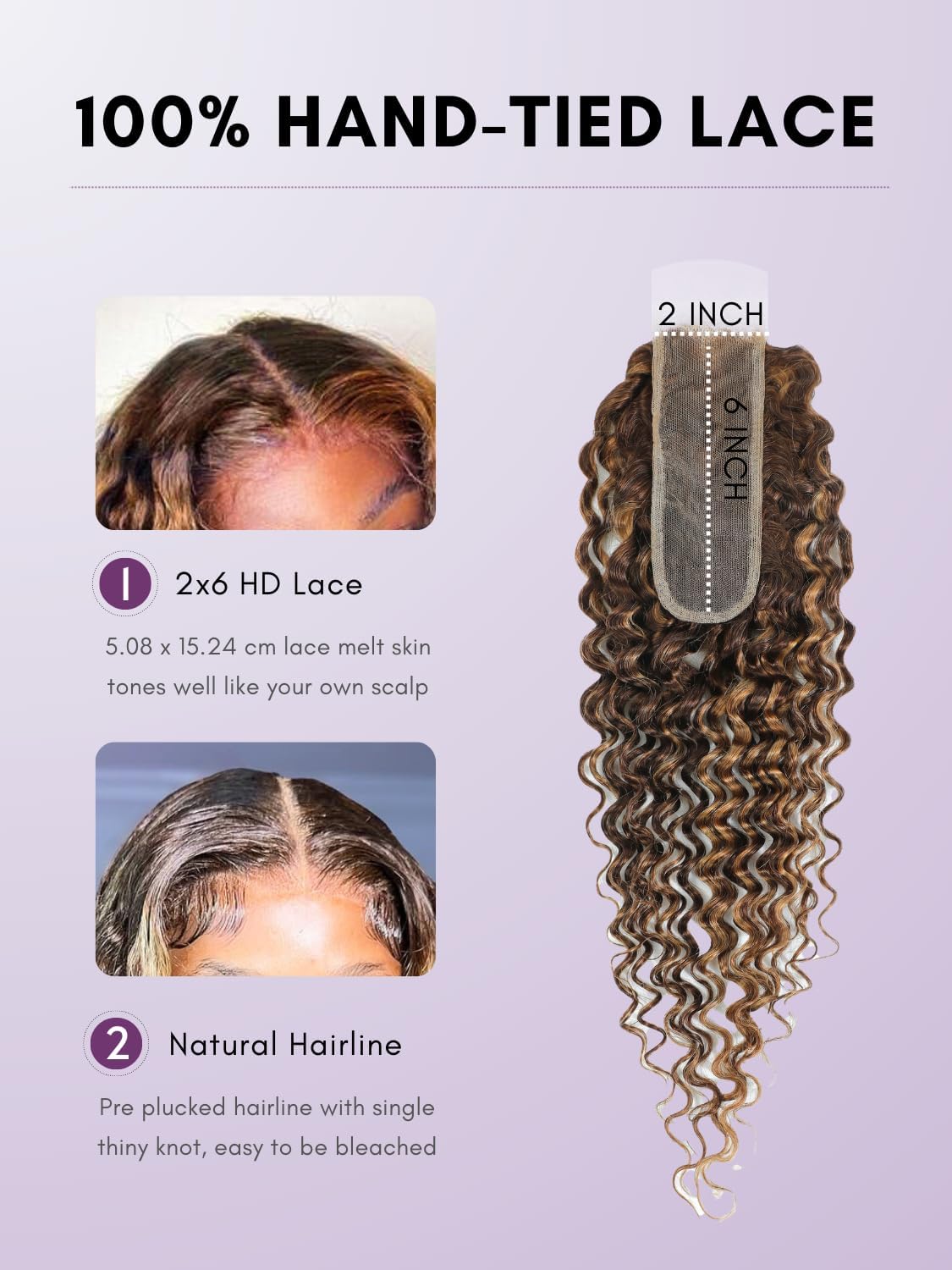 P4/27 Honey Blonde Highlight Curly 2x6 HD Lace Closure with Bundles Human Hair,12A 100% Virgin Thick Track Ombre Brown Hair HD Lace Closure Pre Plucked with 3 Deep Wave Bundles 20 22 24+20 In