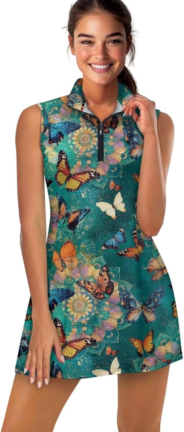 Golf Outfits for Women Lightweight Sleeveless Athletic Sports Workout Dresses with Shorts Stretchy Activewear