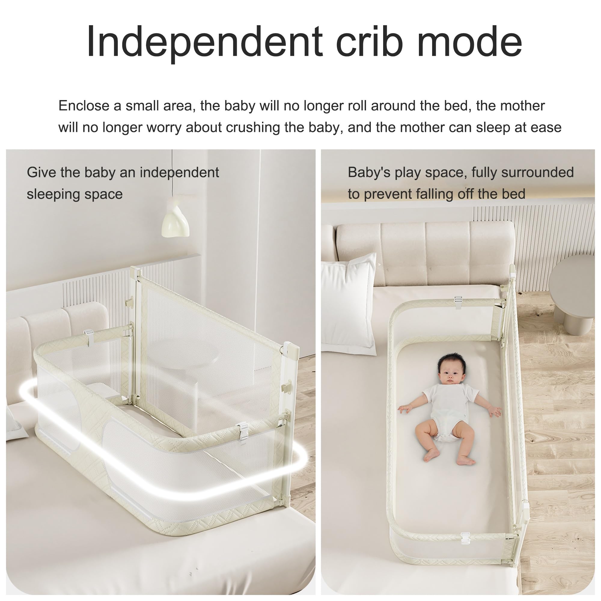 3-in-1-Babywiege, Beistellbett Baby, Babybett, reisebetten Baby, Babyseitenschläfer, atmungsaktives und sichtbares Netzfenster, Babybett am Bett der Eltern befestigt(Milky White)