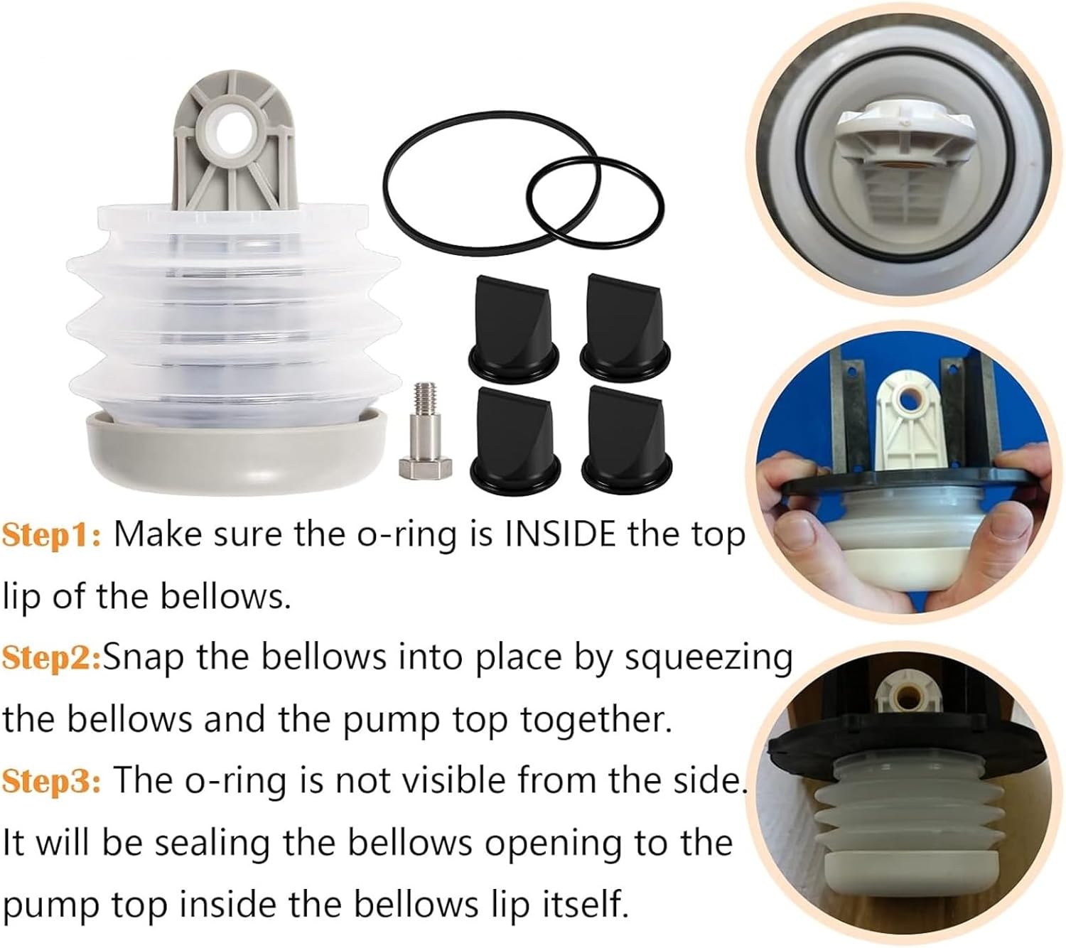 Flexible Toilet Pumps Bellows Set with O Rings and Duckbill Valves Replacement Bellows Pumps Toilet Vacuum Seal Set